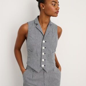 ALEX MILL Mathilde Mini Houndstooth Vest In Black/ White SZ S Cotton/Linen